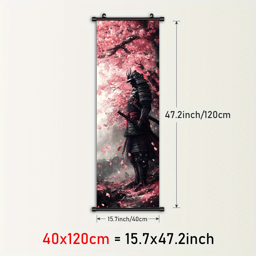 TEMU su Tela di con Fiori di Ciliegio Incorniciato - Pittura Giapponese di Scorrimento Katana con e Fiori Che Cadono, Cornice in Plastica per