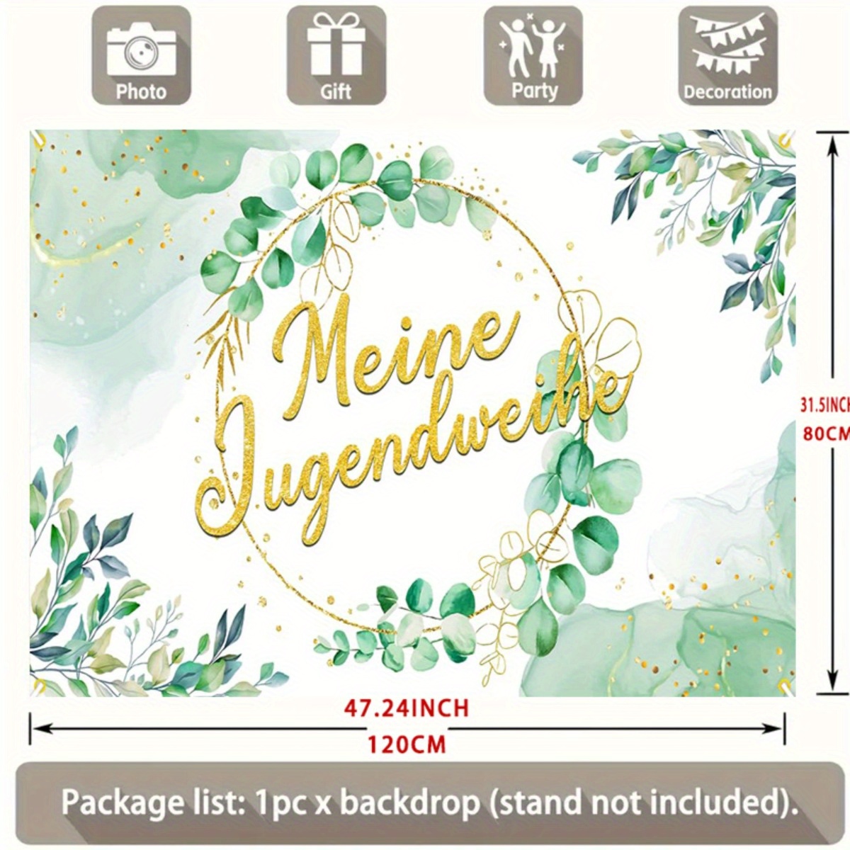 E-shop [Party-Banner] . Jugendweihe-Banner im grünen Eukalyptus-Design „Alles Gute zur Jugendweihe, erwachsen“, Hintergrund-Banner, Party-Dekorationen,
