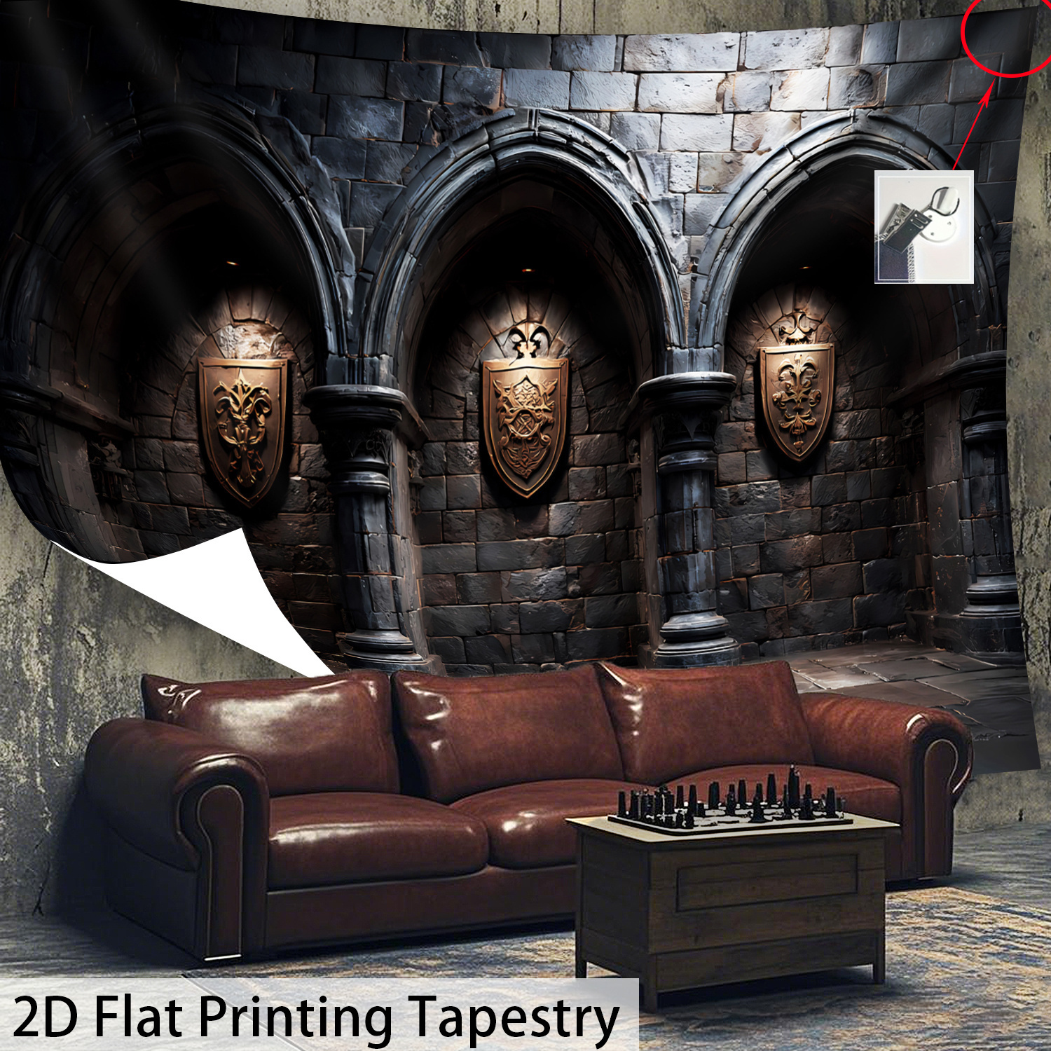 TEMU 2d Flat - [2d Flat Printing] 1pc - Ultra Large Size - Dark Retro Castle - Hd Digital Printing Huge Tapestry - Polyester - Home Decoration - With