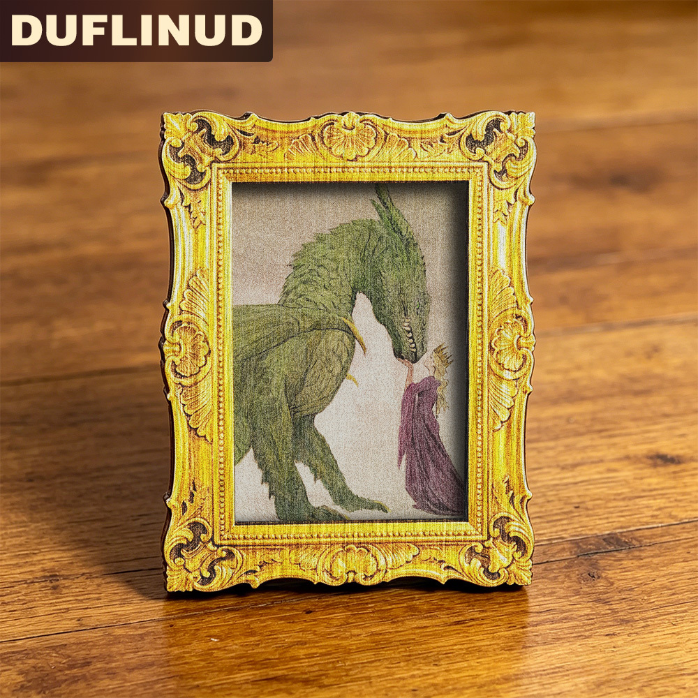 TEMU Fantasy Dragon And Princess Fridge Magnet, Mini, Micro Vintage Luxurious Design, Exquisite Printed Pattern, Wooden Fridge Sticker, Refrigerator
