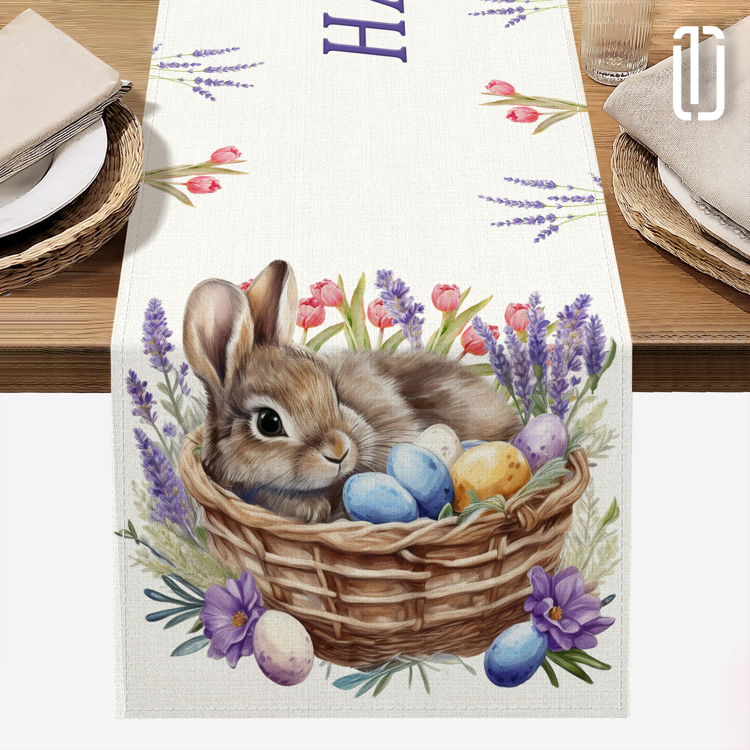 

1pc Easter Bunny And Eggs Tablecloth - 72" Knitted Polyester, Machine Made, Polyester 100%, No Electricity Needed, Spring/ Decor, Fit, Home Decoration, Gift Idea