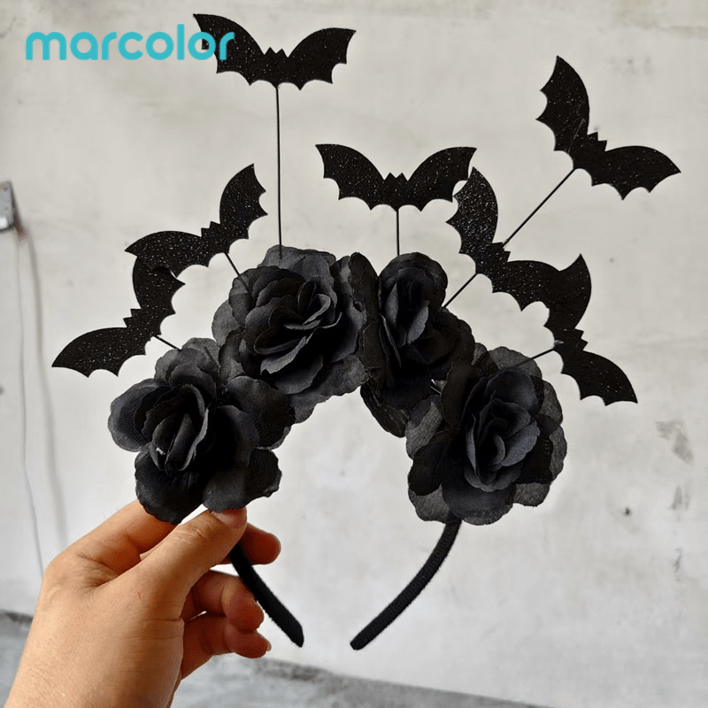 TEMU Fascia per capelli Marcolor 1 pz per festa di Halloween - cappello da strega con fiori finti, fermaglio per capelli a forma di pipistrello ,
