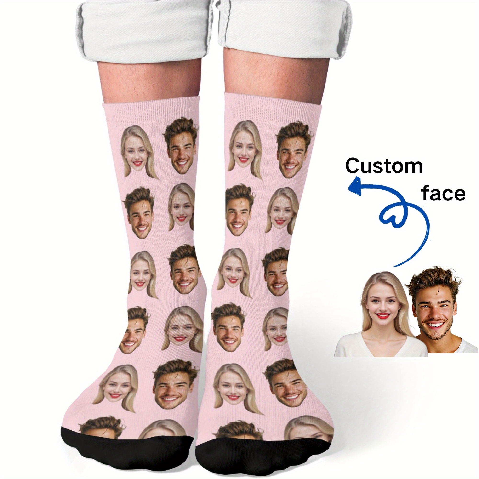 TEMU A Pair Of Customized Face Socks With Personalized Photos - Suitable For Men And Women, And Fashionable Crew-neck Party Socks - Birthday Gift,