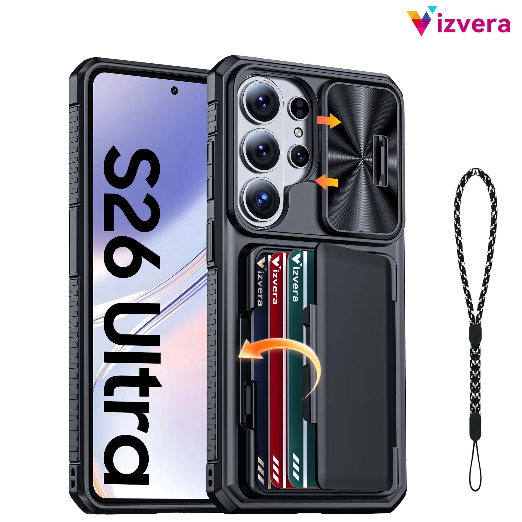 TEMU Phone Case - Vizvera, Compatible With For Galaxy S26 Ultra Wallet Case Featuring A Lanyard [card Slot][camera Cover], Full Resistant And Made