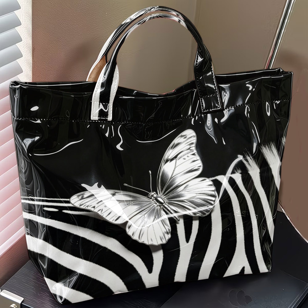 1pc Silvery Tote Bag, Large Capacity Handbag, Pvc Material, Suitable For Clothing, Cosmetics, Additions, Party, Leisure, Portable Shopping Bag, , Office Worker Commuter Bag