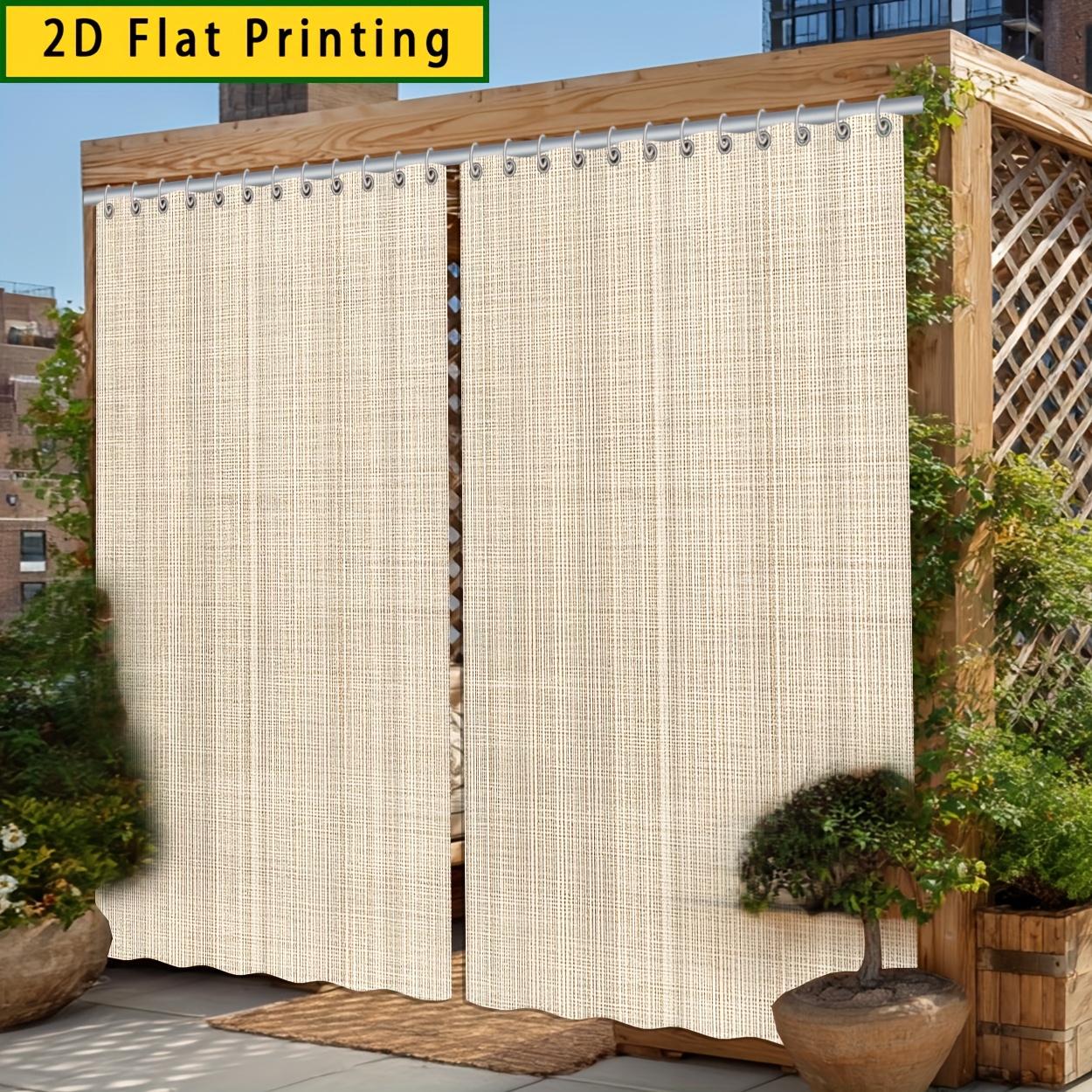 TEMU Lot de 2 rideaux d'extérieur plats 2D, ensemble de 2 rideaux, taille 180 x 180 cm/70,87 x 70,87 pouces, spécifique, pare-soleil d'extérieur,