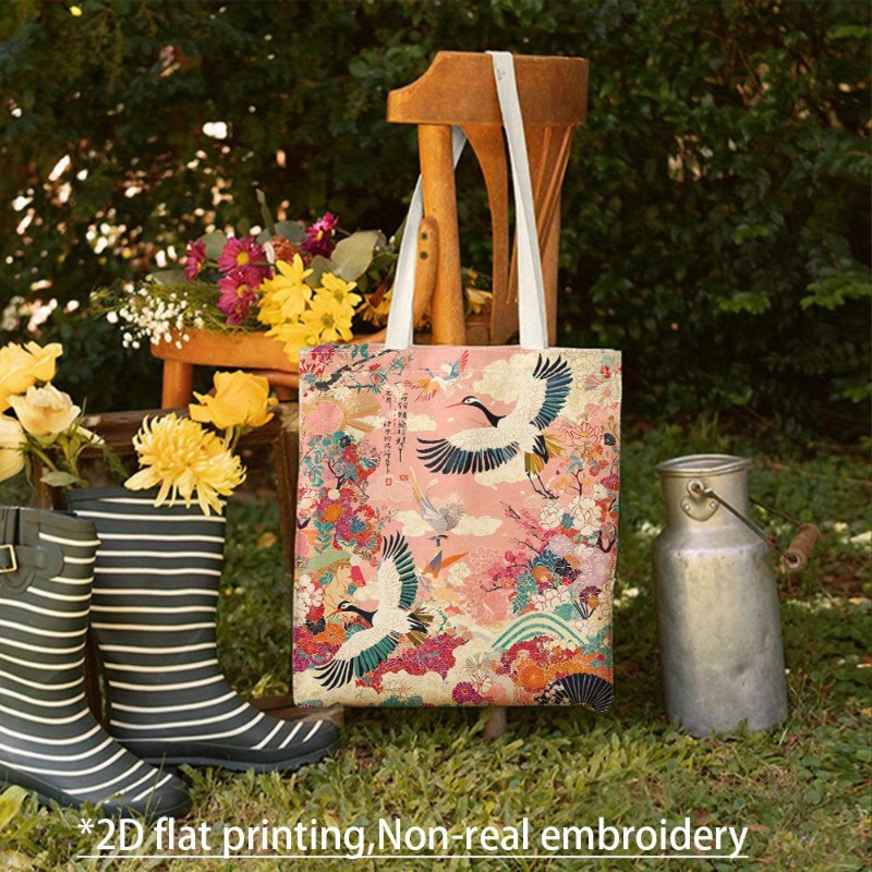 TEMU 1 sac fourre-tout japonais à impression - avec imprimé floral et grue traditionnelle - Rose vif , idéal pour les , la plage, le shopping, la