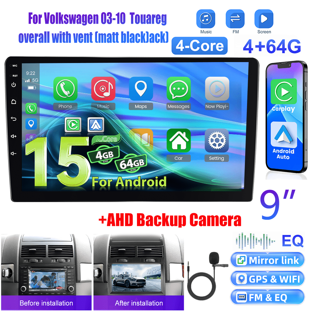 [4+64g] 15 Car Stereo For 03 Overall With Vent (matt Black), 9 Inch 1280p Ips Touch Screen Radio Auto Ai Dsp/ Fm/ Rds/ 32eq Gps Wifi Swc+mic, Ahd Backup Cam