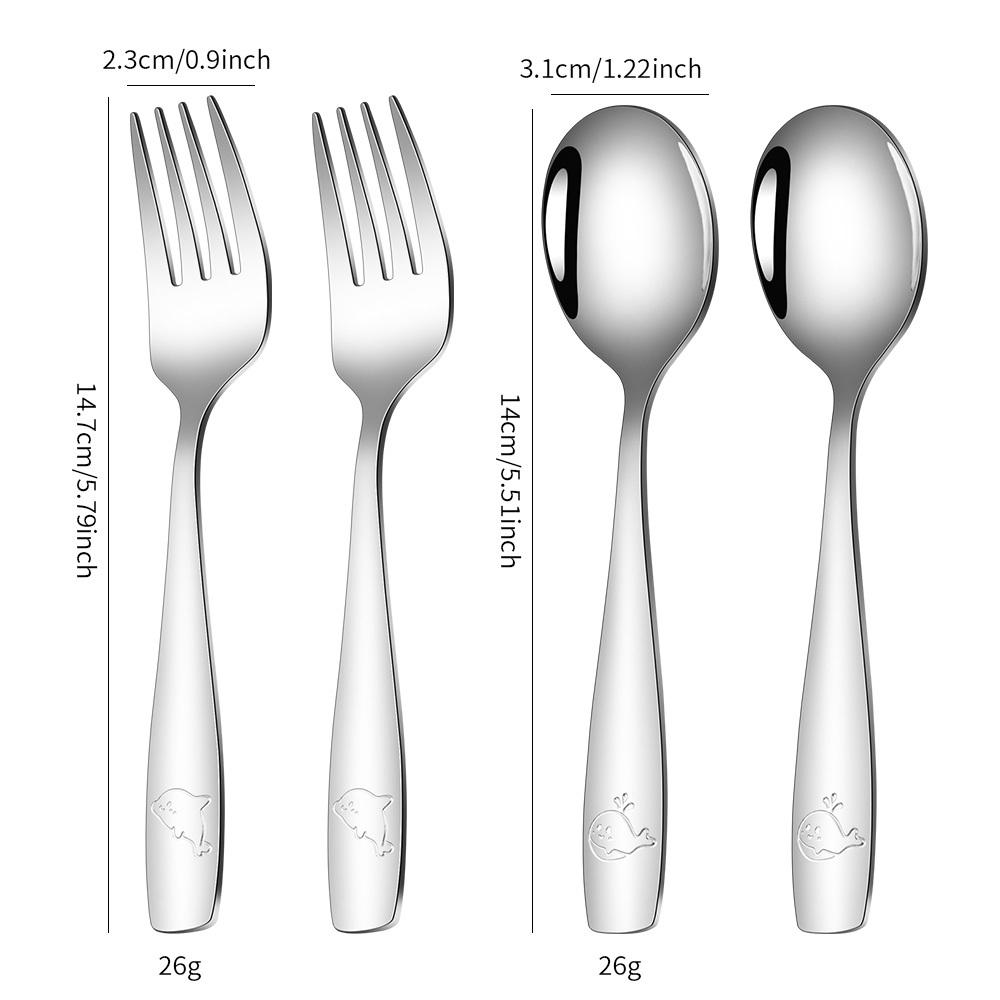 TEMU 4pcs Ocean-themed Stainless Steel Cutlery Set- 2 Spoons And 2 Scoops With Vivid Whale And Dolphin Designs And A , Western-style Meals. Whale