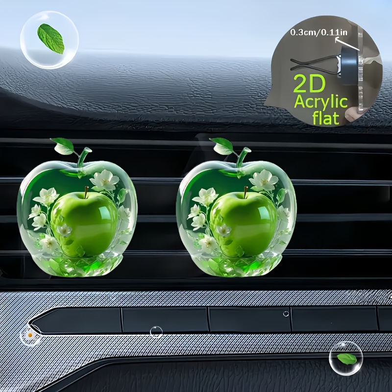 2d Flat, 2pcs Green Pattern Car Air Vent Clip Diffuser, Acrylic Decorative Fragrance Diffuser, , Unscented, Allows For Your Own Fragrance, Interior Accessory. Automotive Supplies, Without Battery