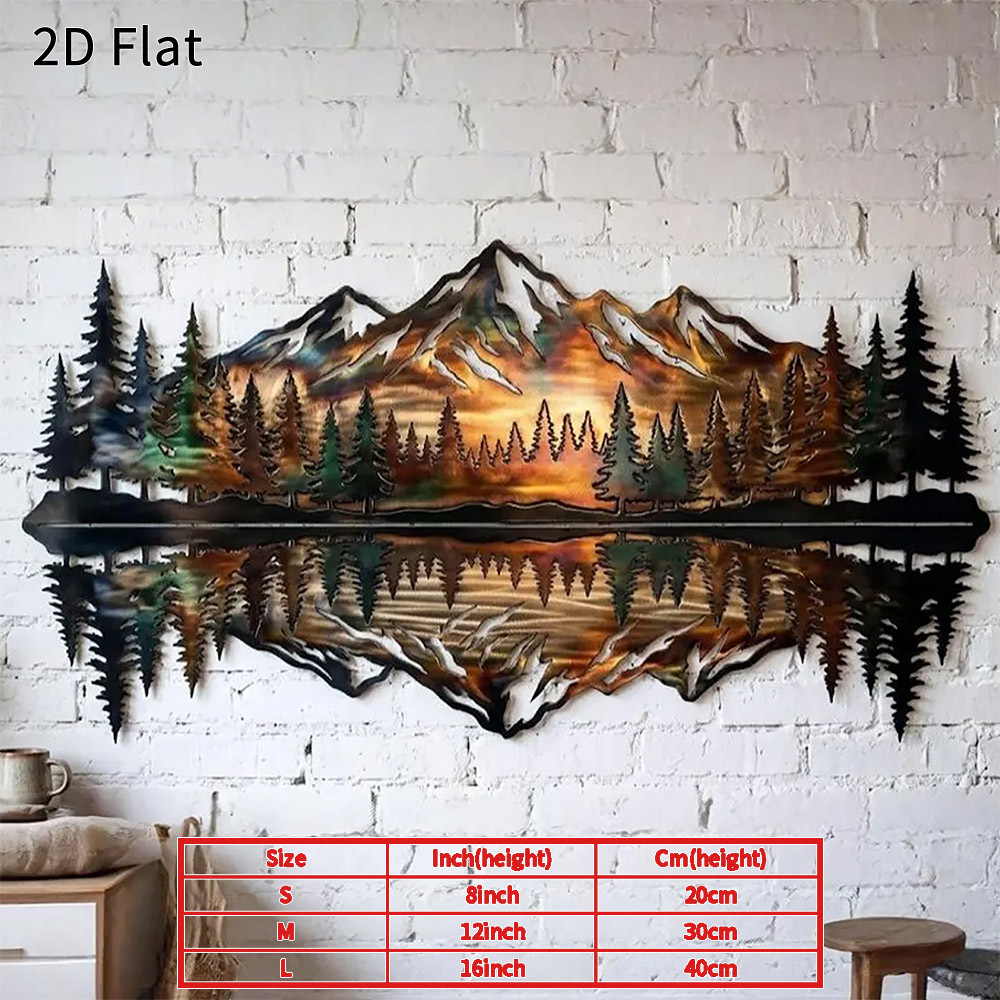TEMU 2d Flat, 1pc Mountain Landscape Metal Wall Art 2d Flat Rustic Scene Decor Durable Waterproof Plaque For Room Bedroom Cabin Housewarming Gift, 2d