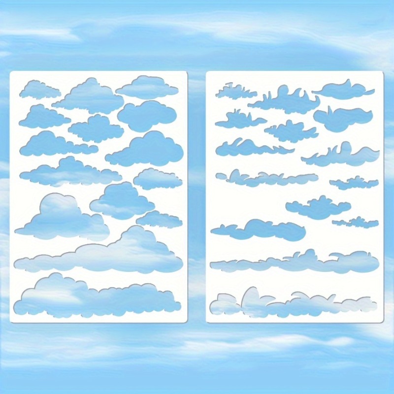 TEMU 2pcs Reusable Cloud Templates, Plastic Stencils For Painting, Create Various White Cloud Designs On Walls, Carpets, Floors, Fabrics, Clothing,