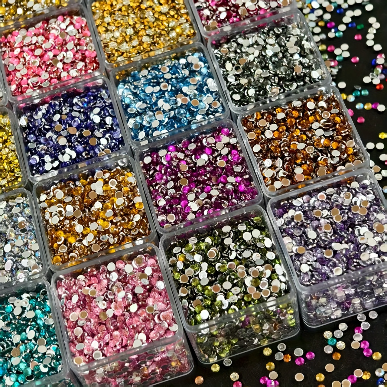 TEMU 13200pcs Paillettes Rondes en Résine 24 Couleurs 3mm Strass Argentés de Haute Qualité à Dos Plat, pour Accessoires de Nail Art, Chaussures,
