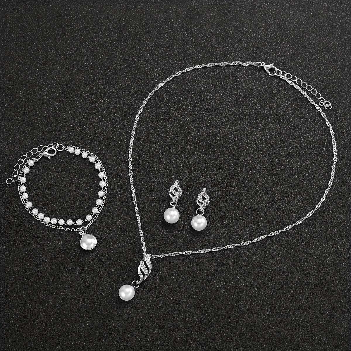 TEMU Parure de bijoux et pour femme, 4 pièces, collier, boucles d'oreilles, bracelet, de mariée élégant, parure de bijoux , pour tenue décontractée,