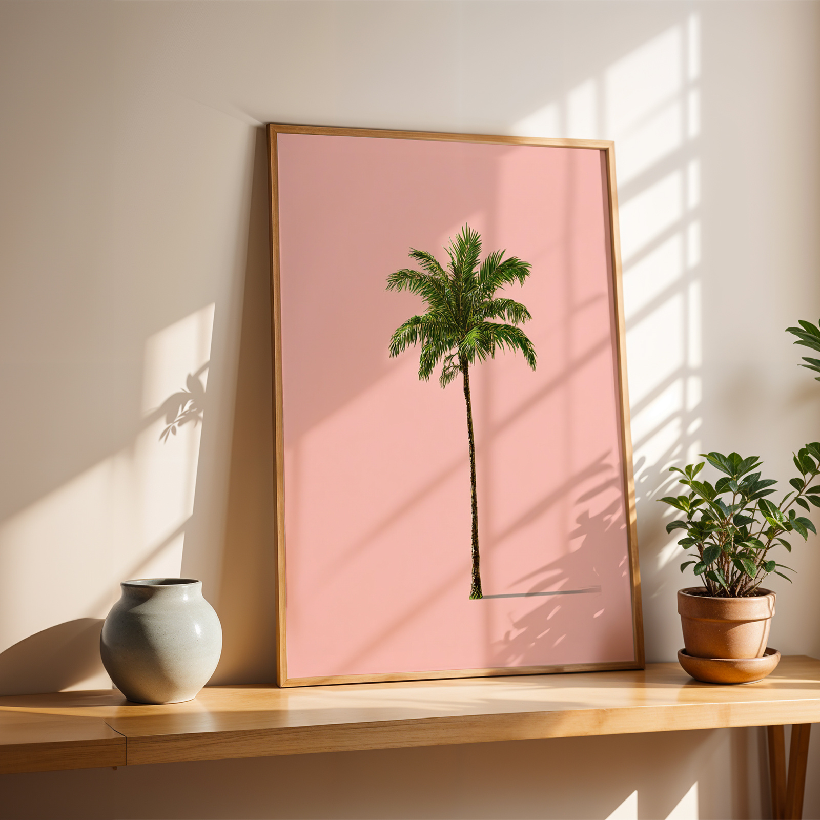 TEMU 2d Flat, 2d Flat, A Single Artwork Featuring A Plant, This Minimalist Print In Pink And Green Showcases A Palm Canvas. Perfect For Decorating A