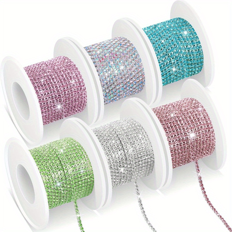 TEMU 6 Rouleaux au Total, Taille 60, Chaîne à Strass de 2mm, Décoration en Cristal Diamant, Chaîne à Griffes pour DIY, Décoration de Couture