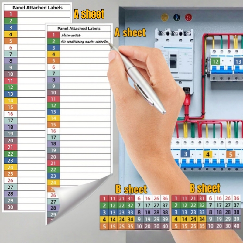 TEMU 4-sheet (80 Labels) Circuit Breaker Label Set, Includes Marking Panels 1, N, T, R, S - Handwritten Style Electrical Panel Stickers, Suitable For