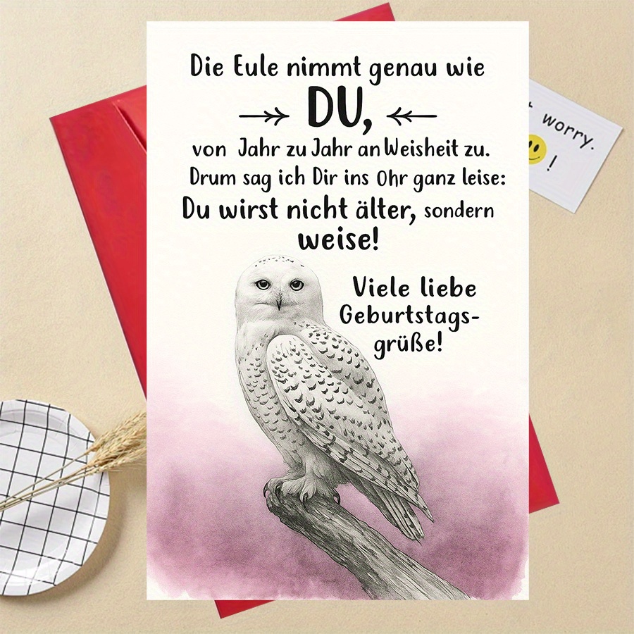 E-shop Ein lustiges Geschenk: Diese Eulen-Geburtstagskarte ist für Freunde und Familie, mit verspielten Weisheiten und einem einzigartigen Tierdesign,