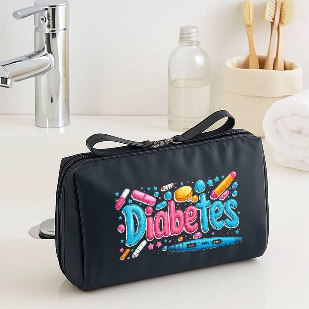 TEMU Vibrant Medication - Colorful Themed Small Toiletry Bag Design, Ideal Gift For Diabetics, Travel-friendly Organizer Bag With Pouches For