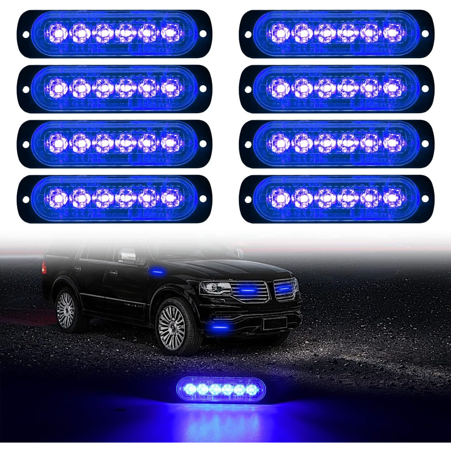TEMU 8pcs 6 Led Lights For Tow Trucks Surface Mount Safety Lamps 12-24v Grille Head For Car Accessories(blue)