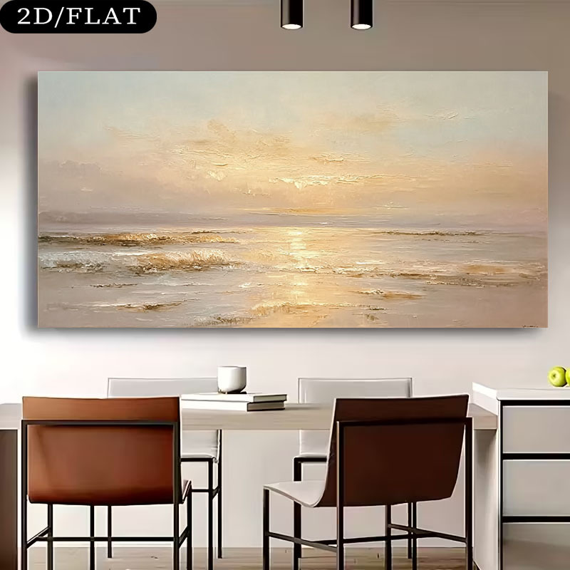 2d flach, 2d flach, 2d flach 1 stück ungerahmtes   heim wanddeko leinwand kunstdruck,   für wohnzimmer und schlafzimmer, realistisch, hochwertig,  , stilvolles poster wandbild design - ozean sonnenuntergang küstenlandschaft gemälde