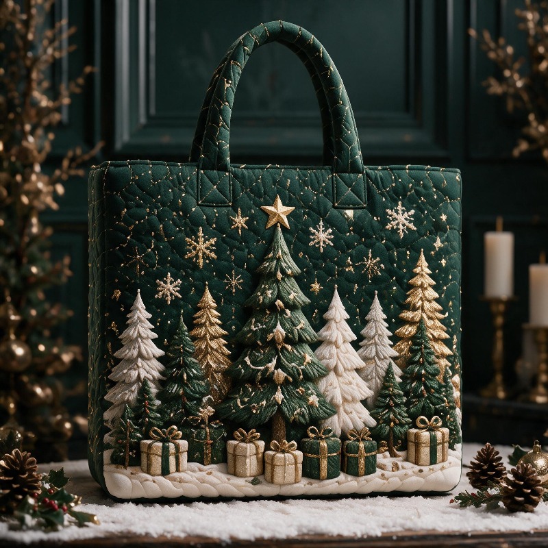 TEMU Women's Large Quilted Tote Bag Suitable For Travel, Work & Christmas Gifts - Multicolor Quilted Shoulder Bag With Quilted, Handbag Suitable For