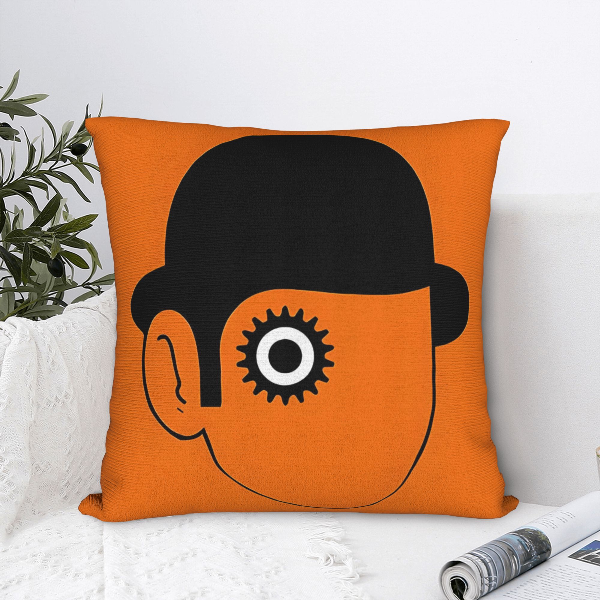 TEMU 1pc Clock Orange Pillowcase - Modern Minimalist Decorative Pillow Cover, Single-sided Printed With Zipper Closure, Machine Washable Sofa Cushion