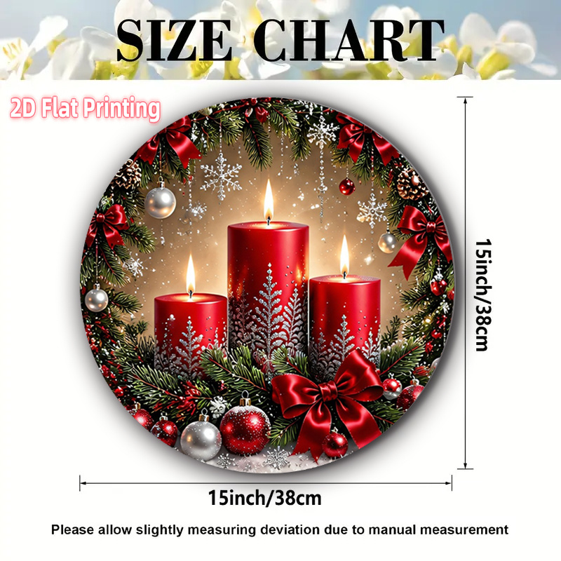 TEMU 2D Flache 4-teilige 15X15 Zoll Exquisite Platzsets Weihnachtskerzen Kiefernzweige Schneeflocken Bänder Rot Silber Thema Design - Rutschfest,