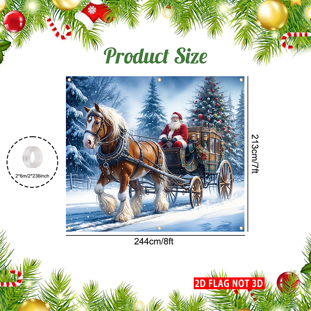 TEMU A 2d Flag, Not 3d, Featuring A Merry Christmas Garage Door Cover, Measuring 8ft By 7ft, Made Of Durable Polyester. It Has A Winter Design With A