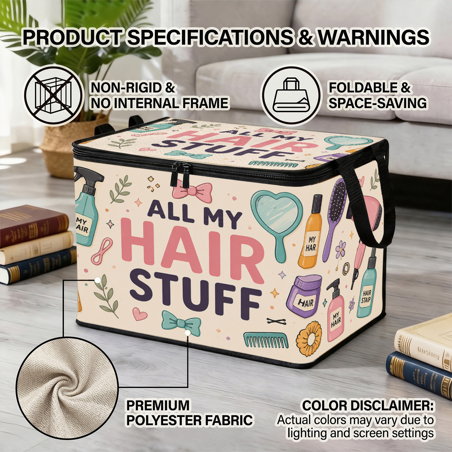 TEMU 1pc Beauty Hair Care Theme Printed Storage Box, Palette With Hair Care Product Patterns, Practical And Convenient, Can Store Hair Care Products,
