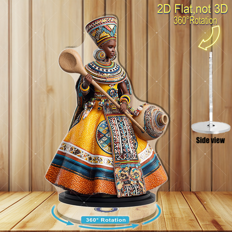 TEMU 2d Flat Rotating African Woman Statue - Rotatable Acrylic Material, Wearing Traditional Attire, African Cultural Display Piece, A Unique Gift