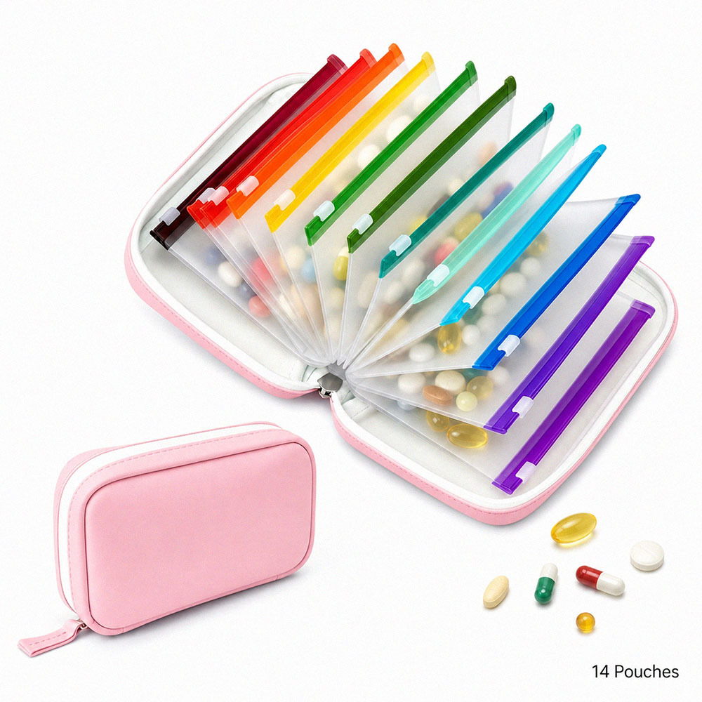 TEMU Single Pack Of 14pcs Assorted Storage Bags, Travel Medicine Organizer, Large Capacity Portable Organizer, Personal Item Classification Bag