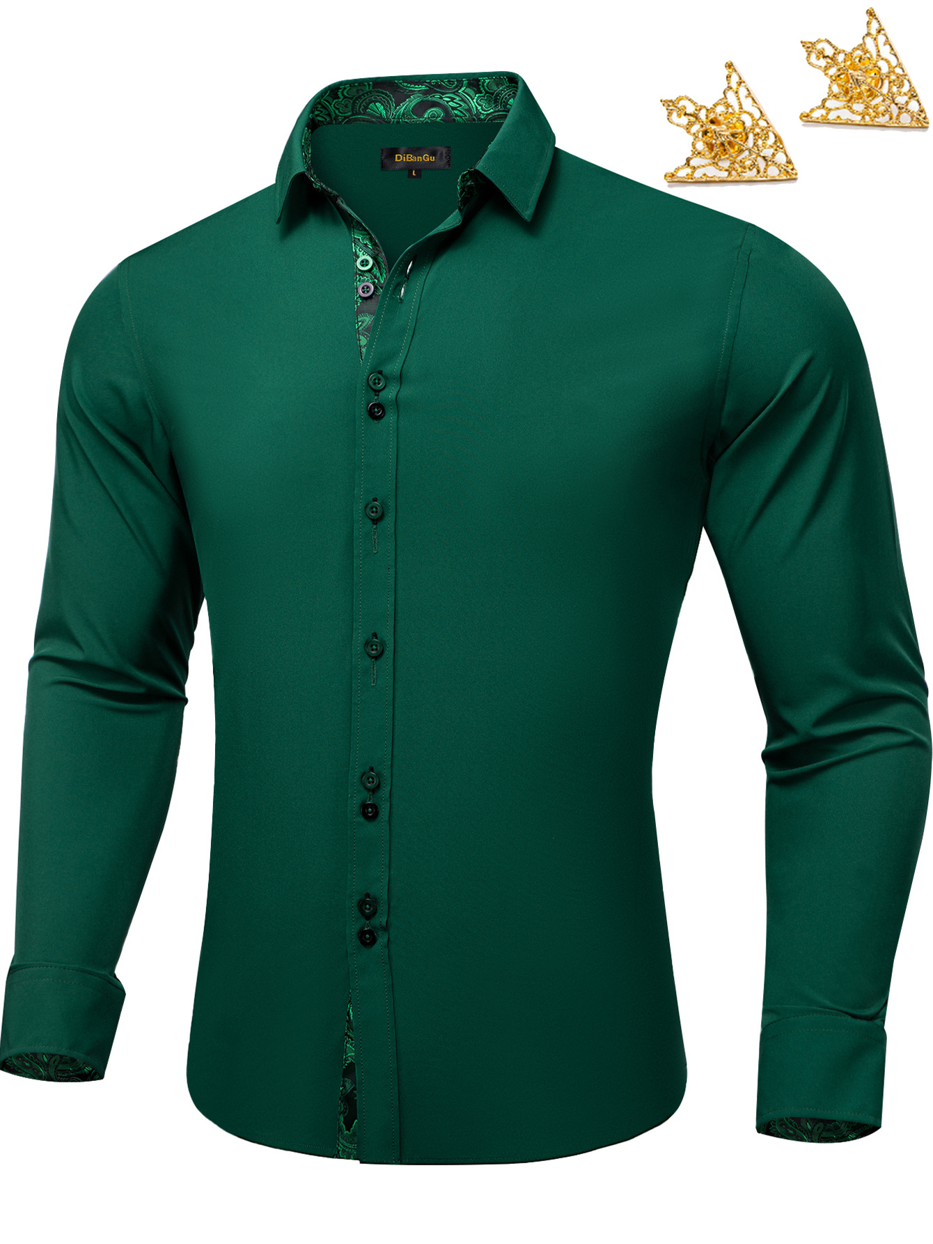 green emerald velvet dress Men's Slim Fit Olive Green Dress Shirt Size N0 main image 0