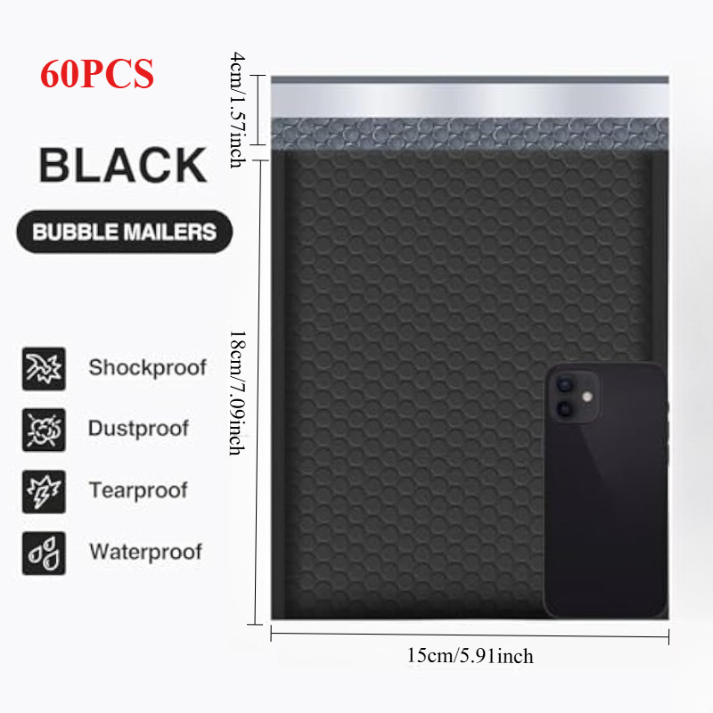 TEMU 60-pack Bubble Mailers, 5.91x7.09 Inch Outer, 8.5x11 Inch Usable Black Padded Envelopes, Bulk Bubble Wrap Shipping Bags For Small Business,
