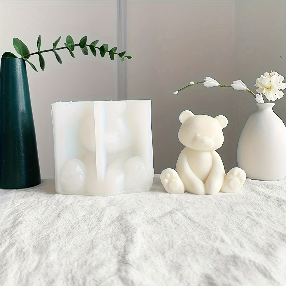 TEMU Stampo in silicone a forma di orsetto per candele e gesso - Strumento di per decorazioni fatte a