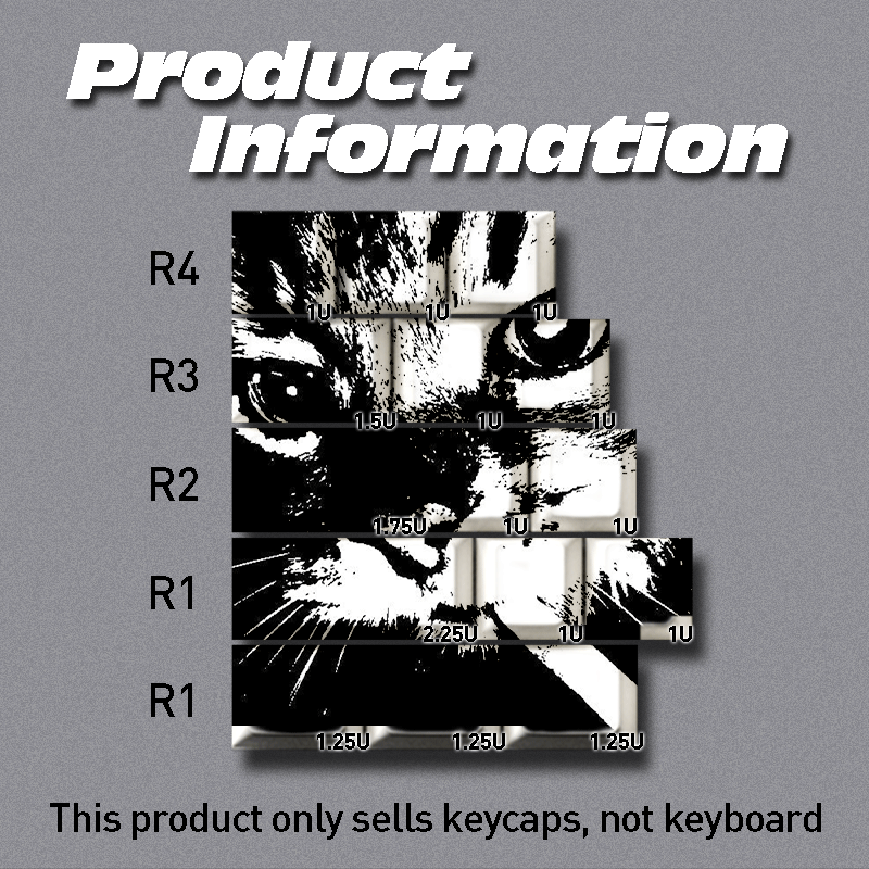TEMU 2d Cherry Oem Profile Mechanical Keycap Set - 15 Keys, Black And White Cat , Five-sided Pbt Material Dye-sublimation Diy Keycaps (keycaps Only,