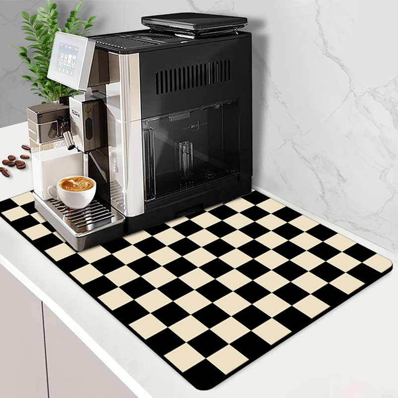 TEMU 1pc Dish Drying Mat, Marble Marble Veining Pink Checkered Pattern. Checkerboard Design Kitchen Decor, Diatomite Countertop Absorbent Pad, Water-