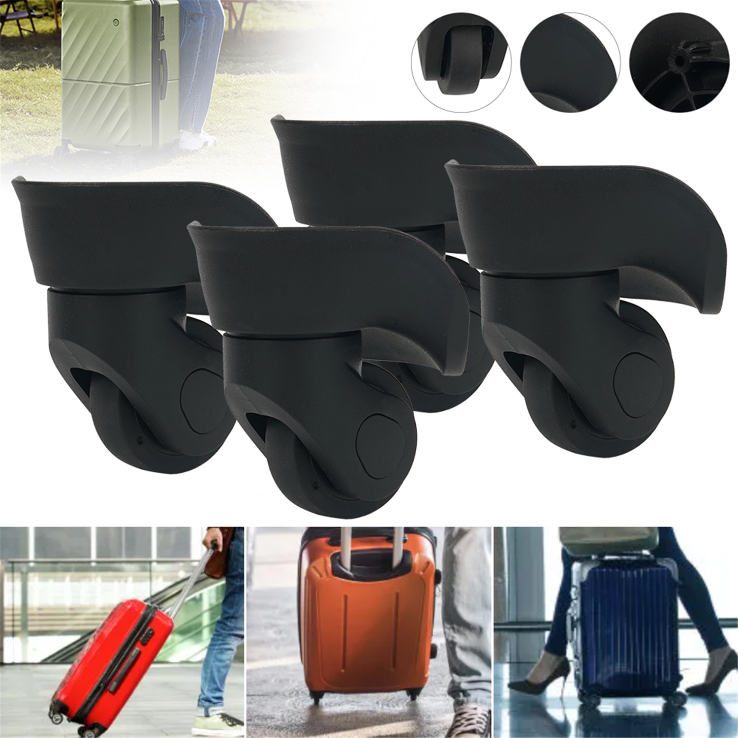 E-shop Set aus 4 Rollen 360° Leise Doppellager-Design Koffer Trolley Koffer-Tasche