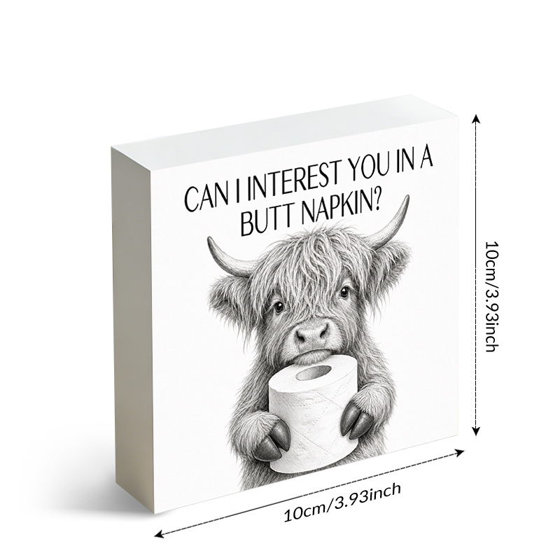 TEMU 2d Flat, 1pc Pvc Square Tabletop Block Sign, Highland Cow Toilet Paper Can I Interest You In A Napkin Print Decor, Bathroom Desk Plaque, Funny
