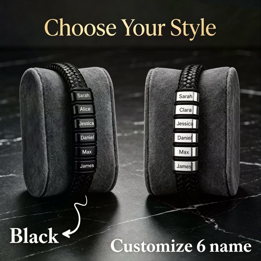 TEMU New Personalized Men's Braided Bracelet, Custom Engraved With 1-6 Names. Fashion Versatile For Daily Wear, Great Friendship Souvenir. Perfect