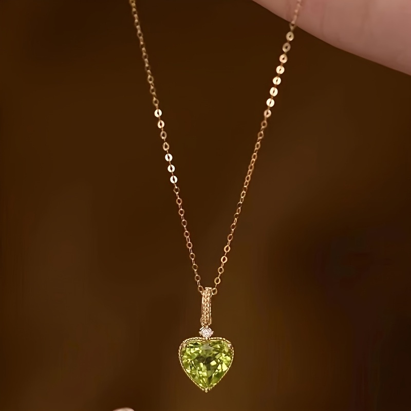 TEMU Un collier synthétique en olivine de cœur, en argent 925, parfait comme cadeau d'anniversaire pour et , que comme cadeau pour amies et les mères