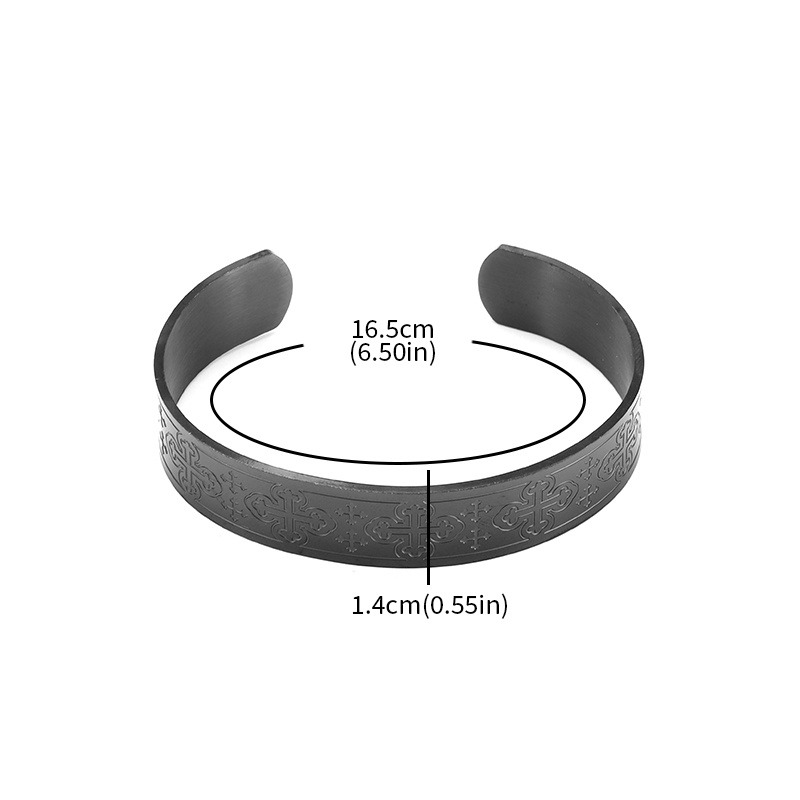 Vintage Cross Pattern Stainless Steel Open Bangle, Unisex