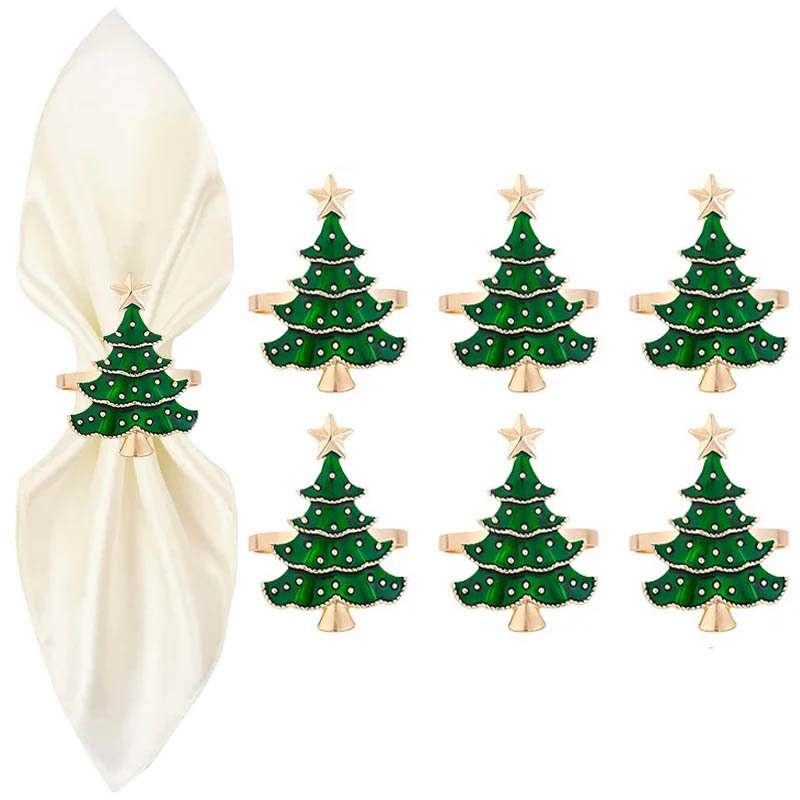 Image of 7pcs Christmas Napkin Rings Xmas Tree Ornaments 2026 Christmas Home Kitchen Dinner Table Decoration New Year Party Supplies