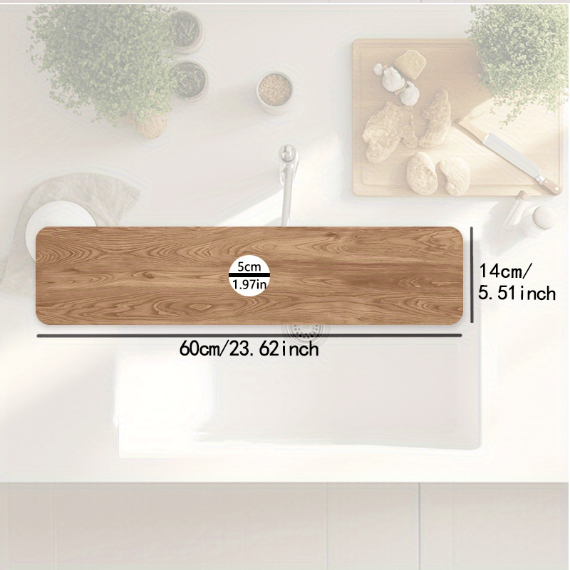 TEMU Single Piece Dish Drying Mat With Wood Grain Design, Featuring A Non-slip Rubber Backing. Fast-drying Mats Are Ideal For Kitchen Sinks And Serve