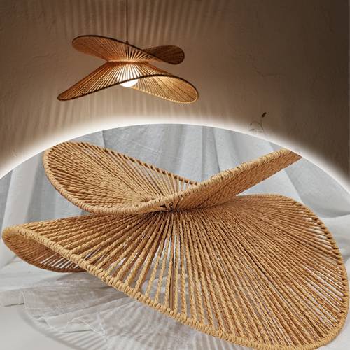 boho rattan lampshade with double layer floral pattern hand braided jute rope pendant light for living room and bedroom