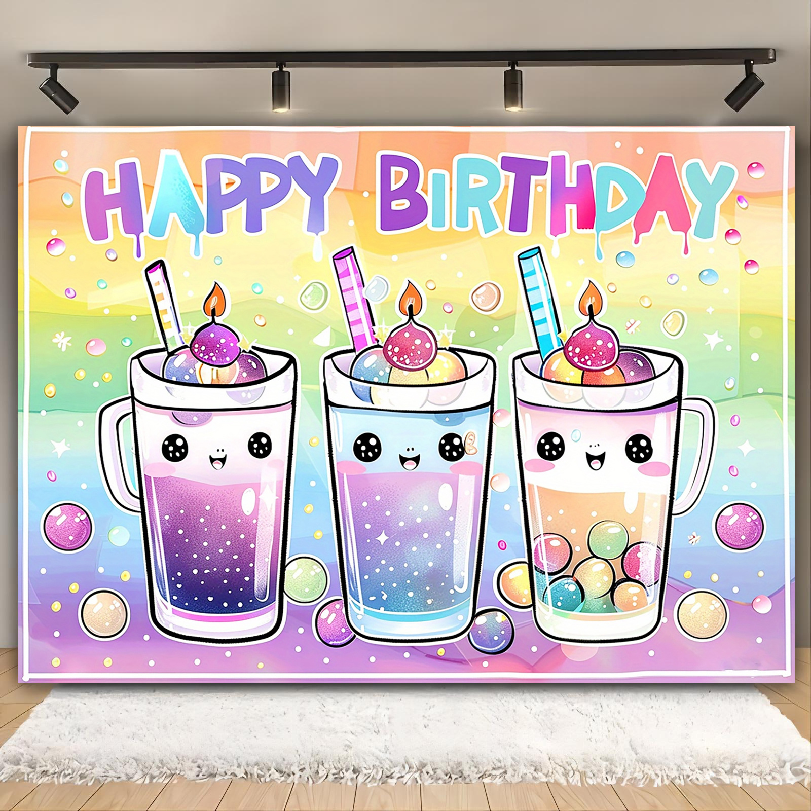 Boba Tea Party-Dekorationen-Set – Inkl. Banner, Hintergrund, Spiralen, Waben-Mittelstücke, Cake-Topper & Ballons
