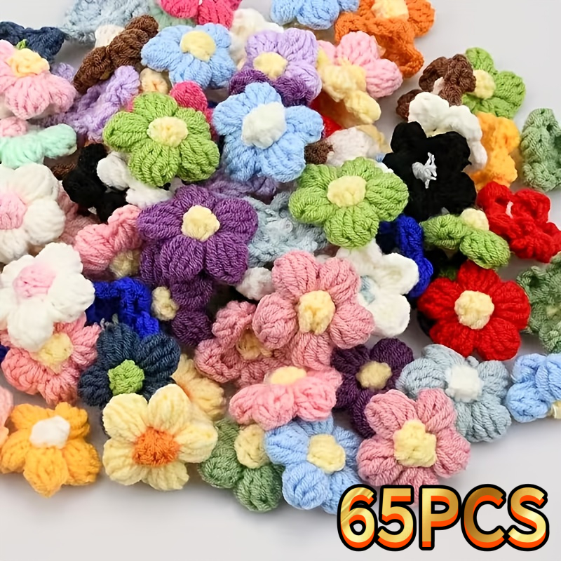 TEMU 65pcs Handmade Crochet Random Color Flowers- Colored, Soft And Comfortable, Suitable For Weddings, Birthdays, Home Decorations, Clothing