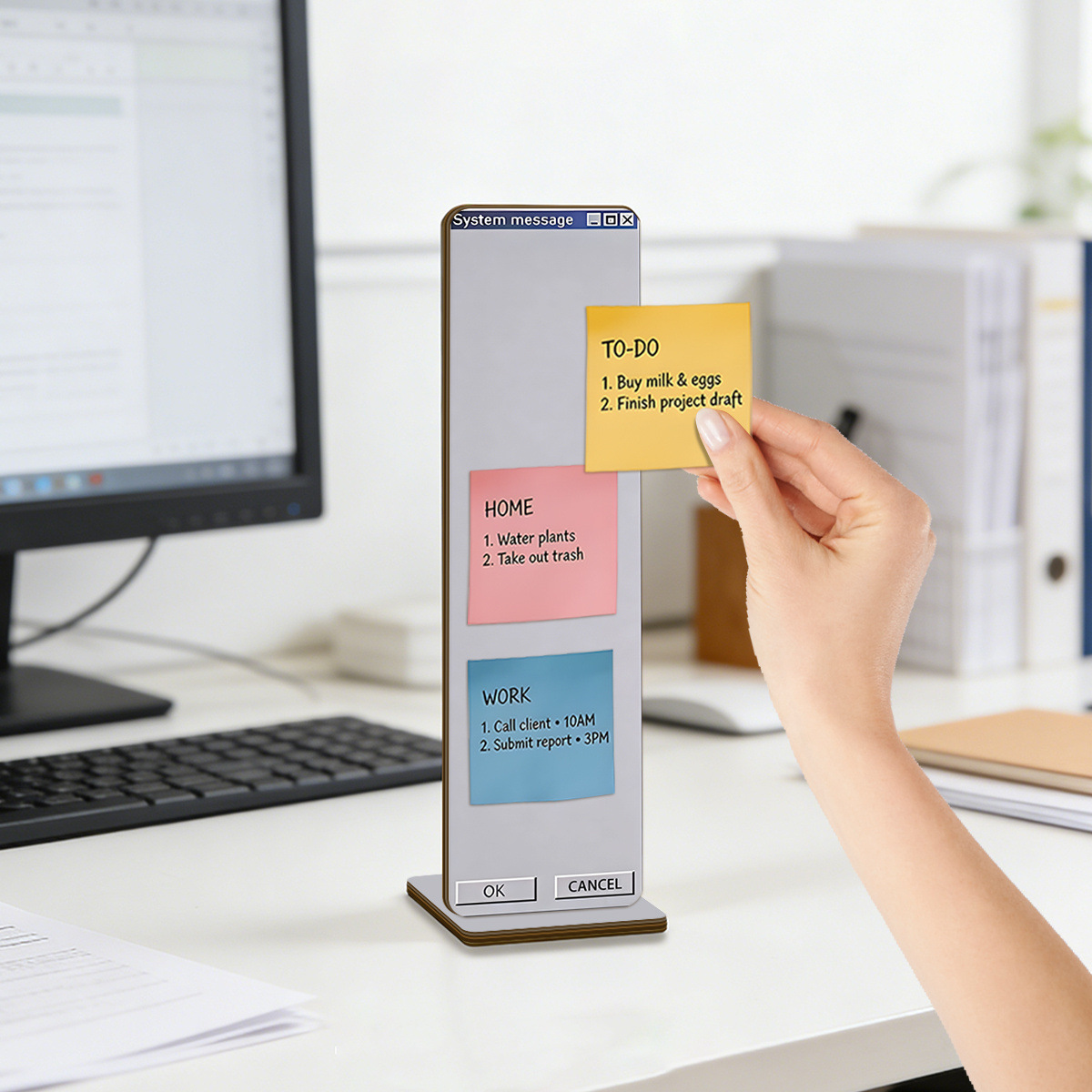TEMU 2d Flat, 1pc Wooden Retro System Tip Pop-up Memo Clip, Fun Desktop Reminder Board With Classic