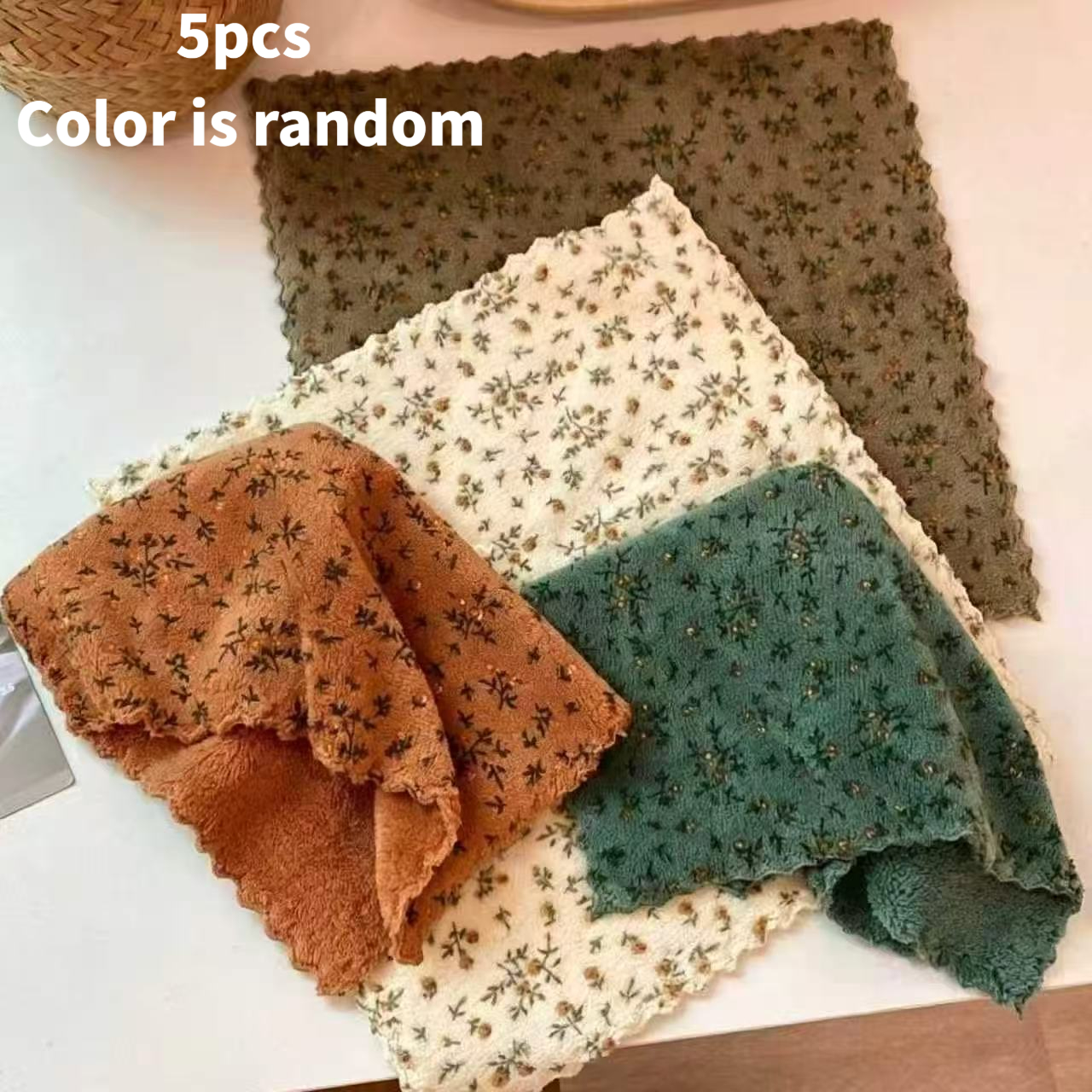 TEMU Lingettes de nettoyage 5 pièces à imprimé floral vintage de couleur aléatoire, Lingettes de cuisine pour usage domestique, Épaisses et agréables