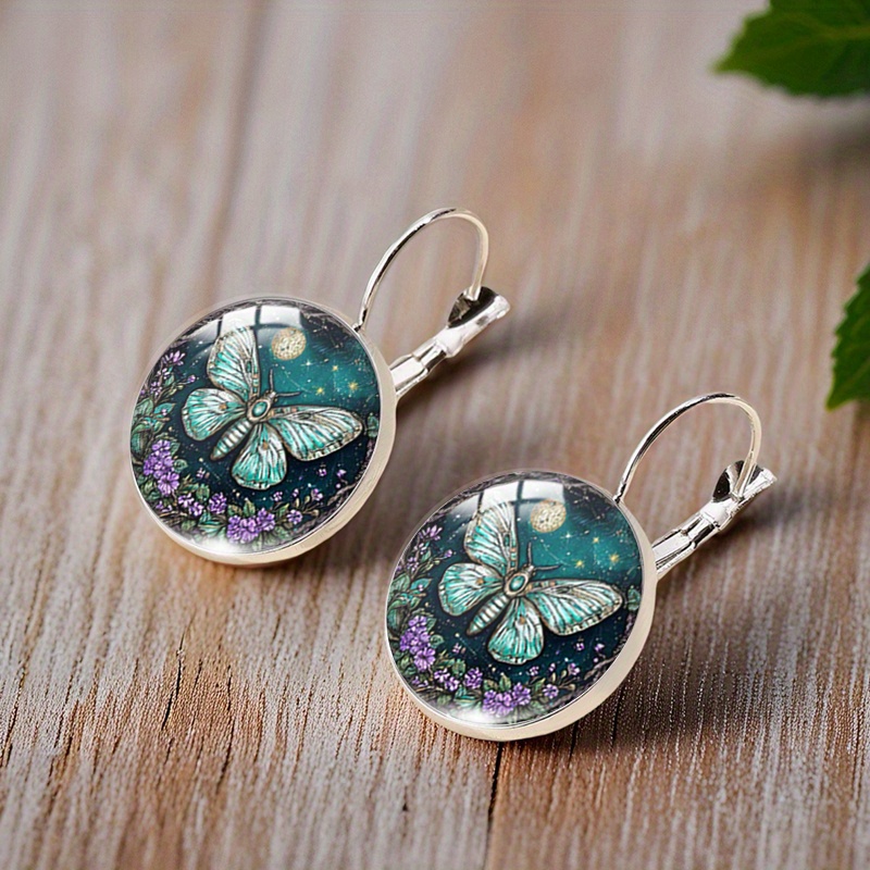 Dark Green Moth Round Earrings, Trendy Handmade Jewelry